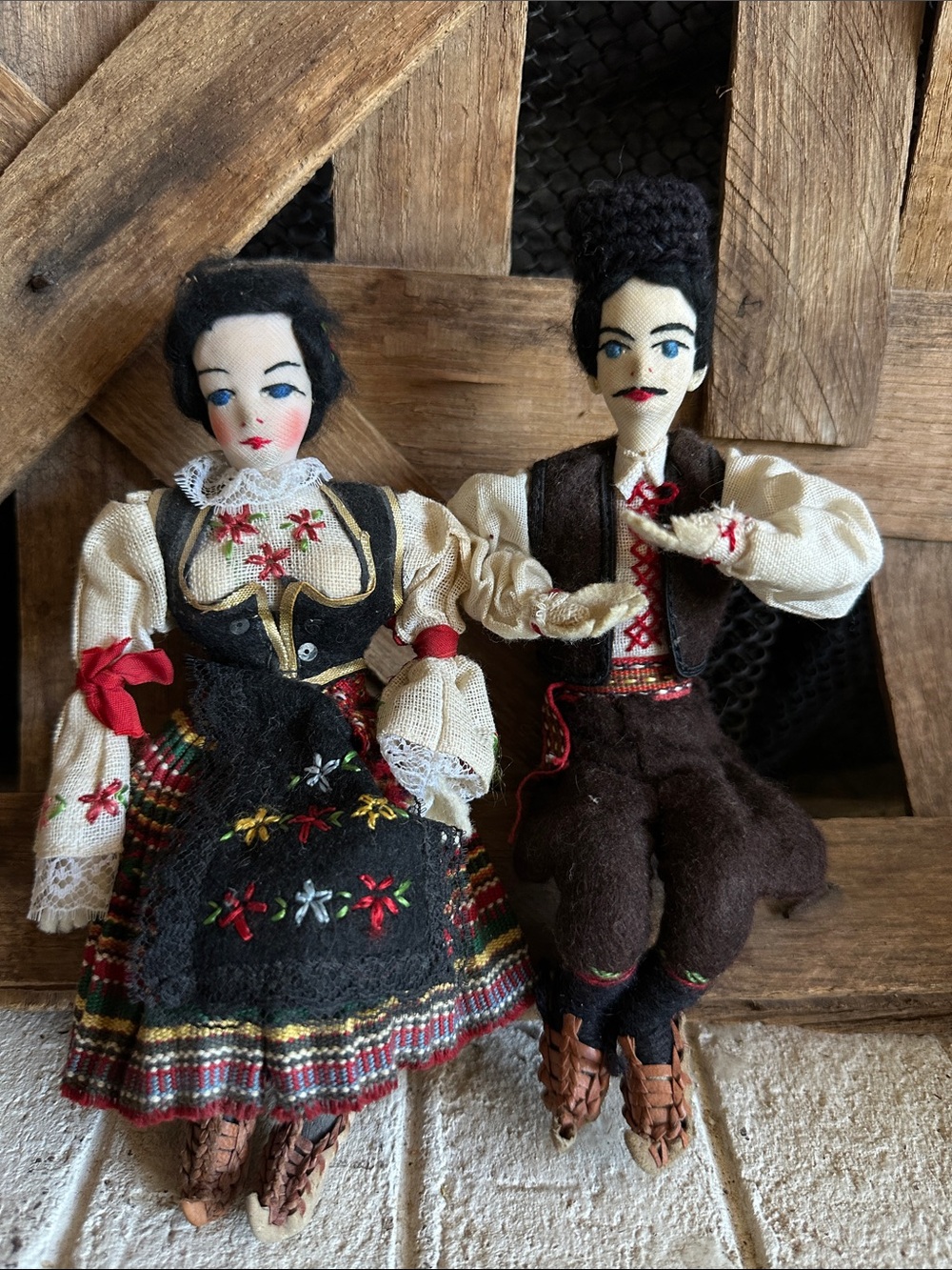 Vintage Folk Art Cloth Dolls, Yugoslavian Ethnic Costumes, Collectible